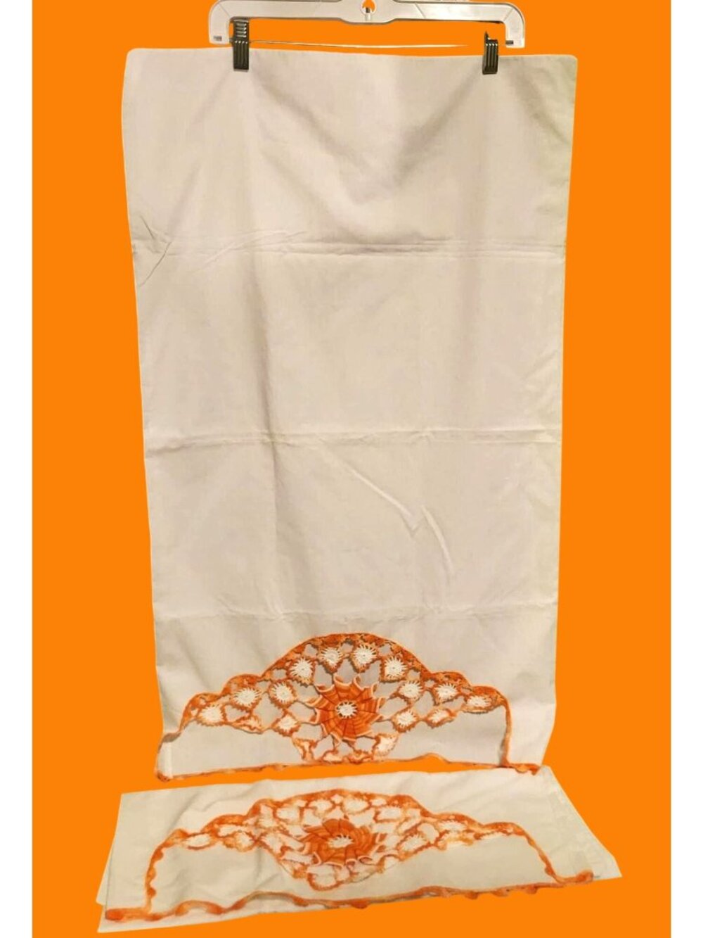 Two New Without Tags Standard Size White with Orange Crochet Pillowcases